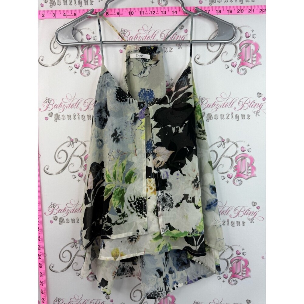 Dex tank top dual layer Floral Layered Chiffon Cami in Black, White, Green
